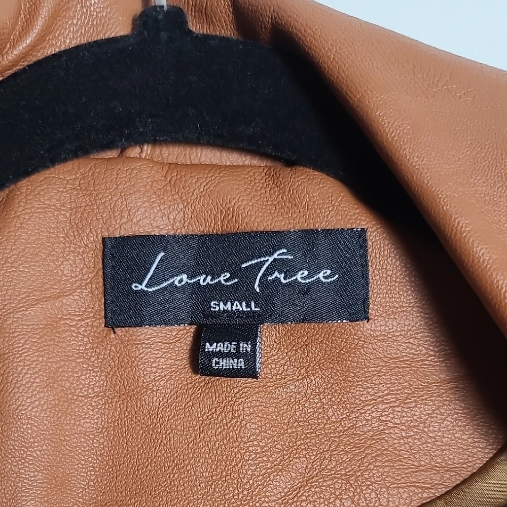 LOVE TREE Tan Vegan Leather Moto Jacket Brown Zip Up Size Small - Picture 2 of 16